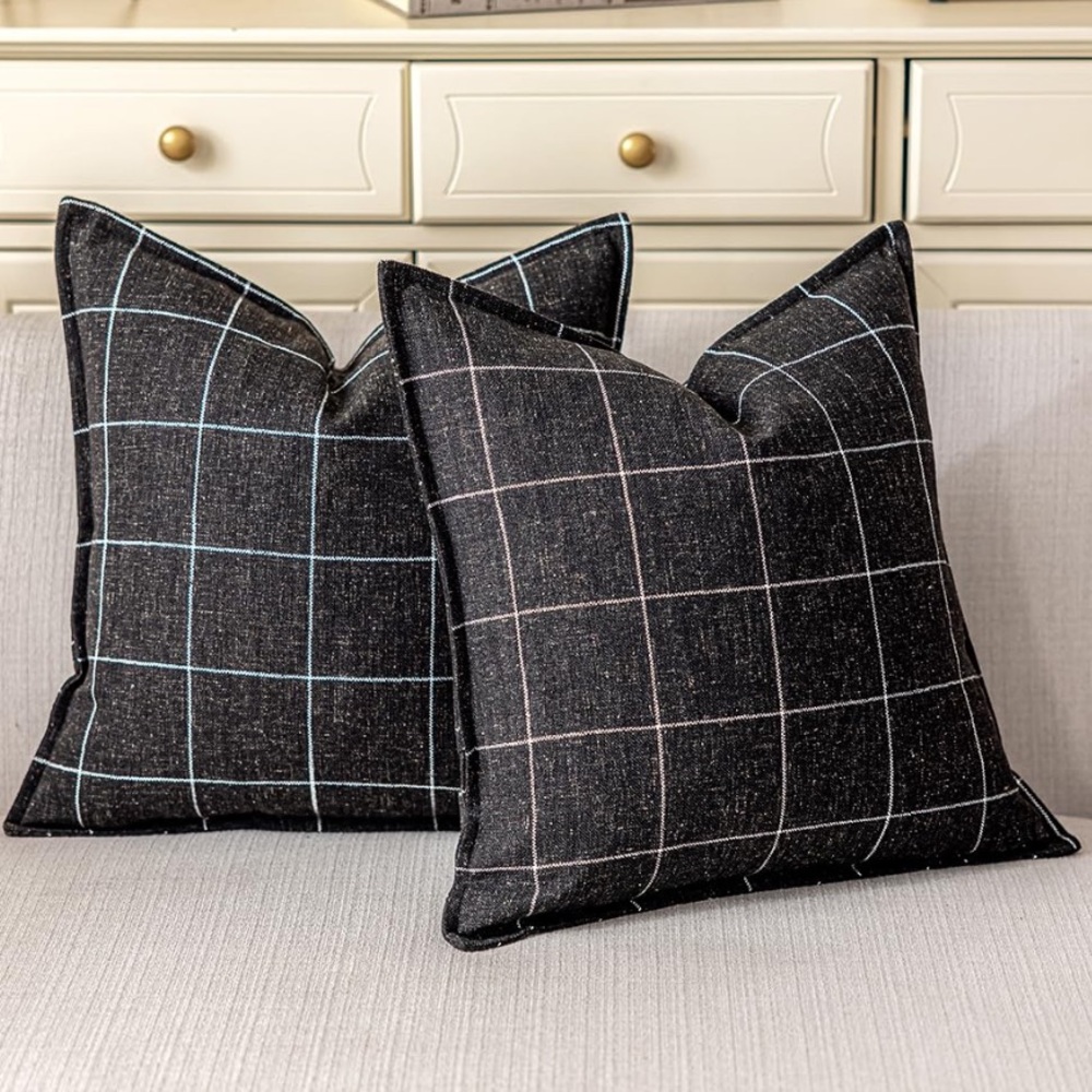 EURO SHAMS Black Checkered Throw Pillow Covers -Set of 2